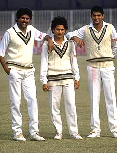 Sachin with two Indian Cricket team captains Kapil Dev and Azharuddin